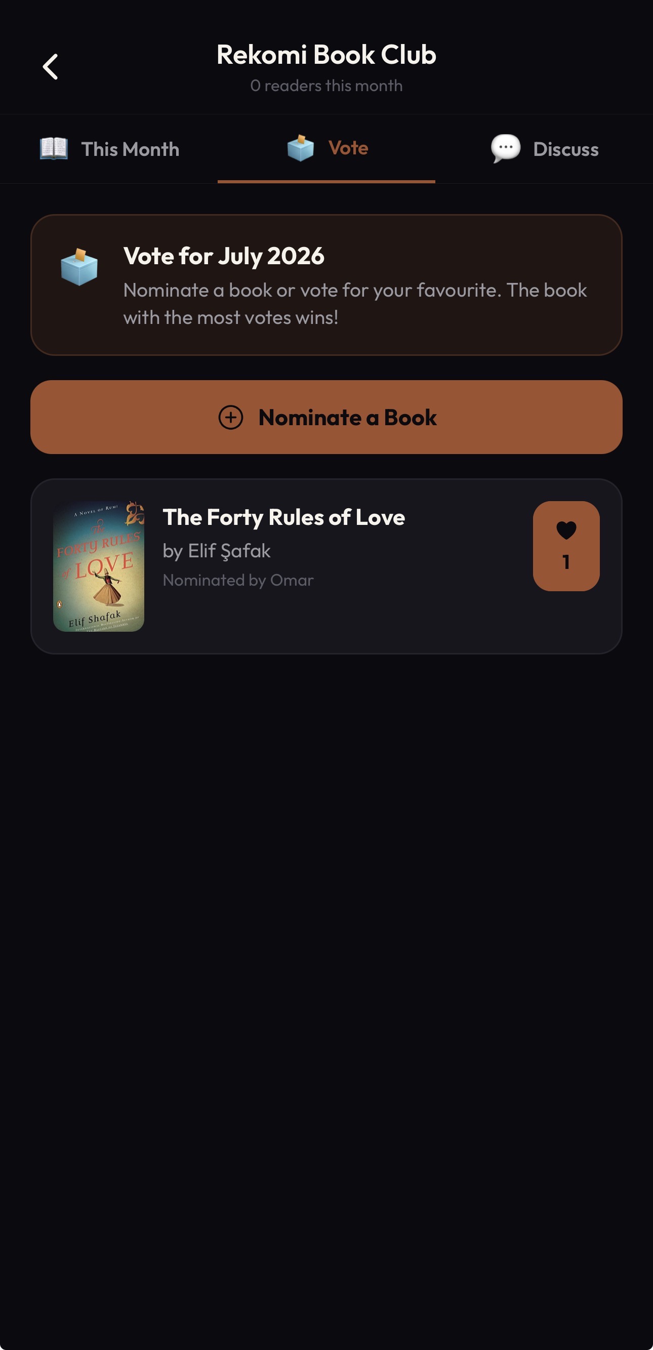 Rekomi Book Club voting with nominated book