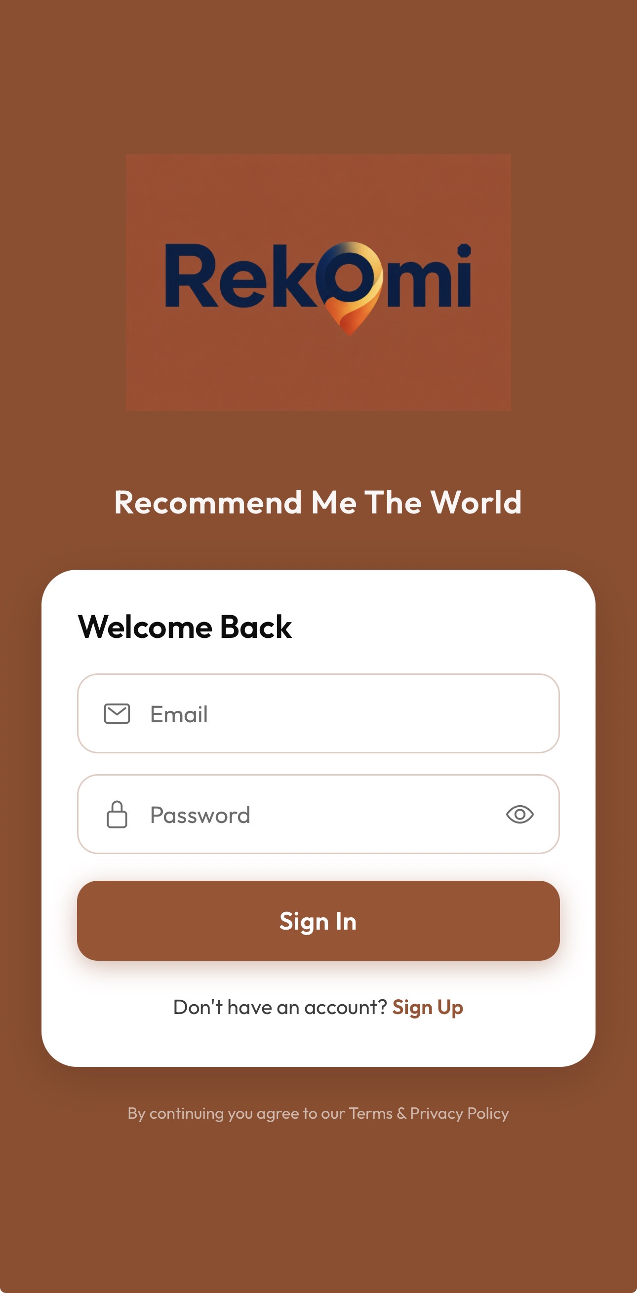 Rekomi welcome screen